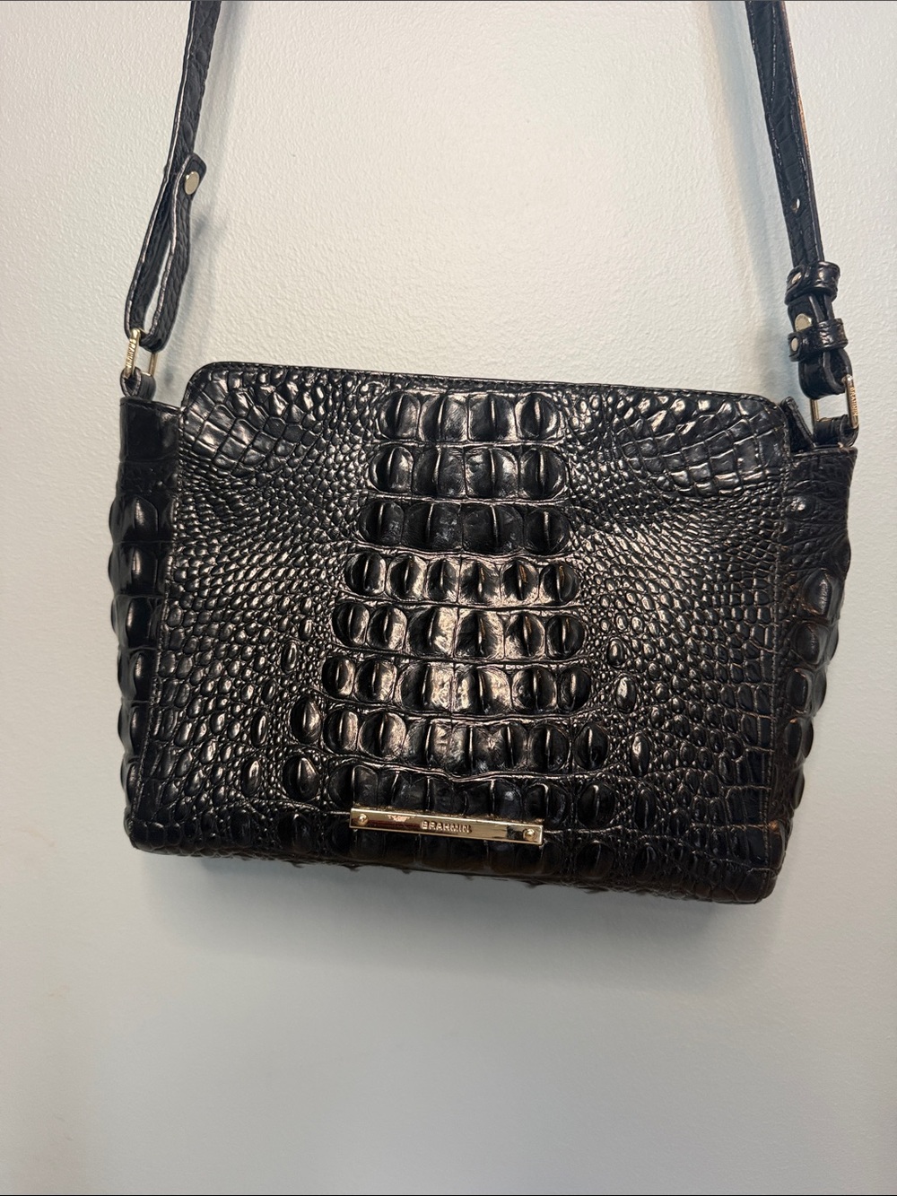 Brahmin Black Croc-Embossed Leather Crossbody